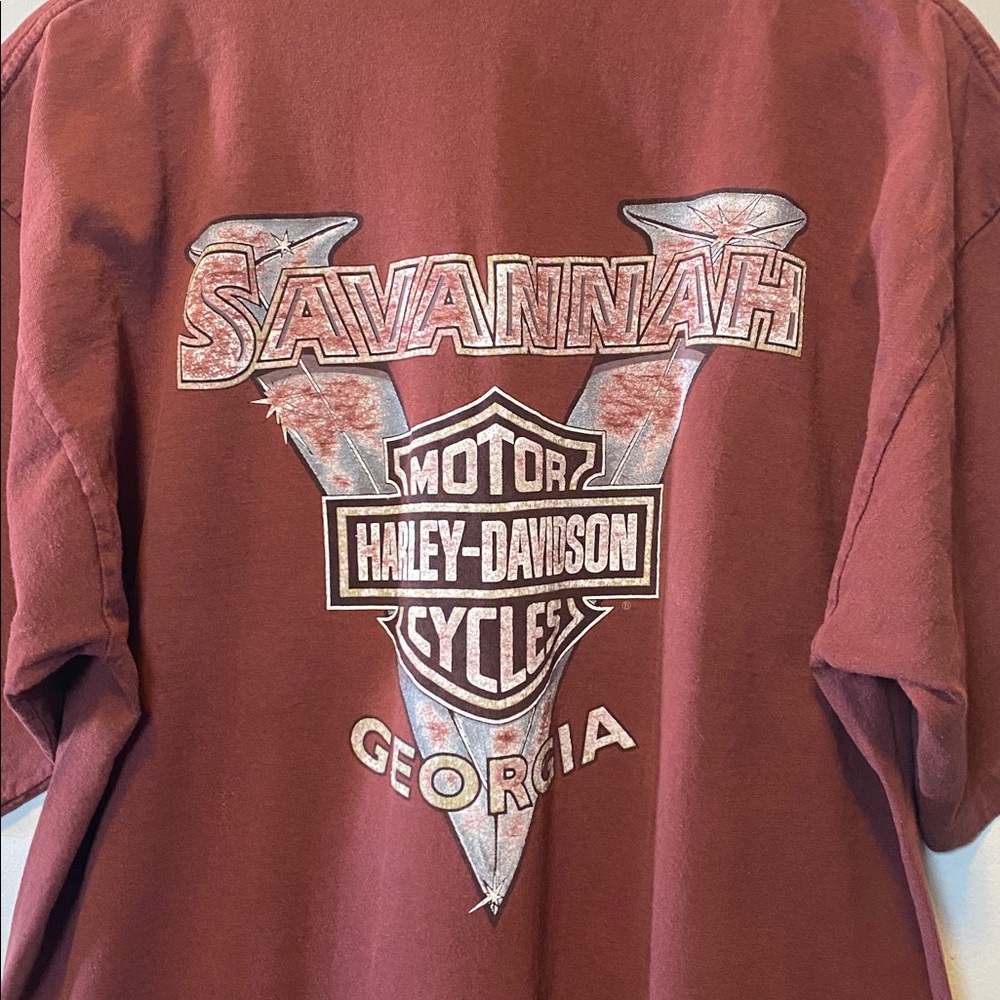 Harley Davidson Vintage Mens Savannah GA T-shirt XL Burgundy 100% Cotton Tee - Picture 8 of 13